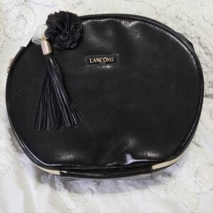 Lancome Paris Large Black Cosmetic Makeup Travel Bag With Gold + Pink Details